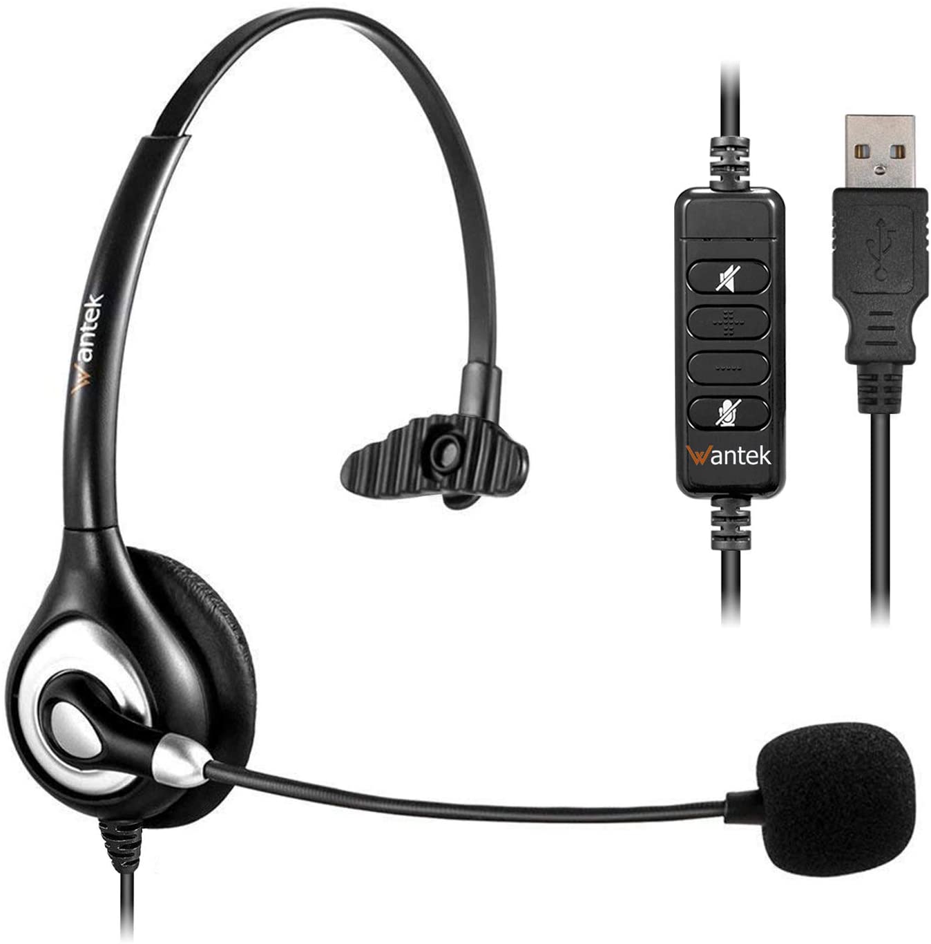 Wantek USB Headset with Microphone for Laptop USB/Type-C Jack Wired Headphones with Noise Cancelling Mic & Audio Controls
