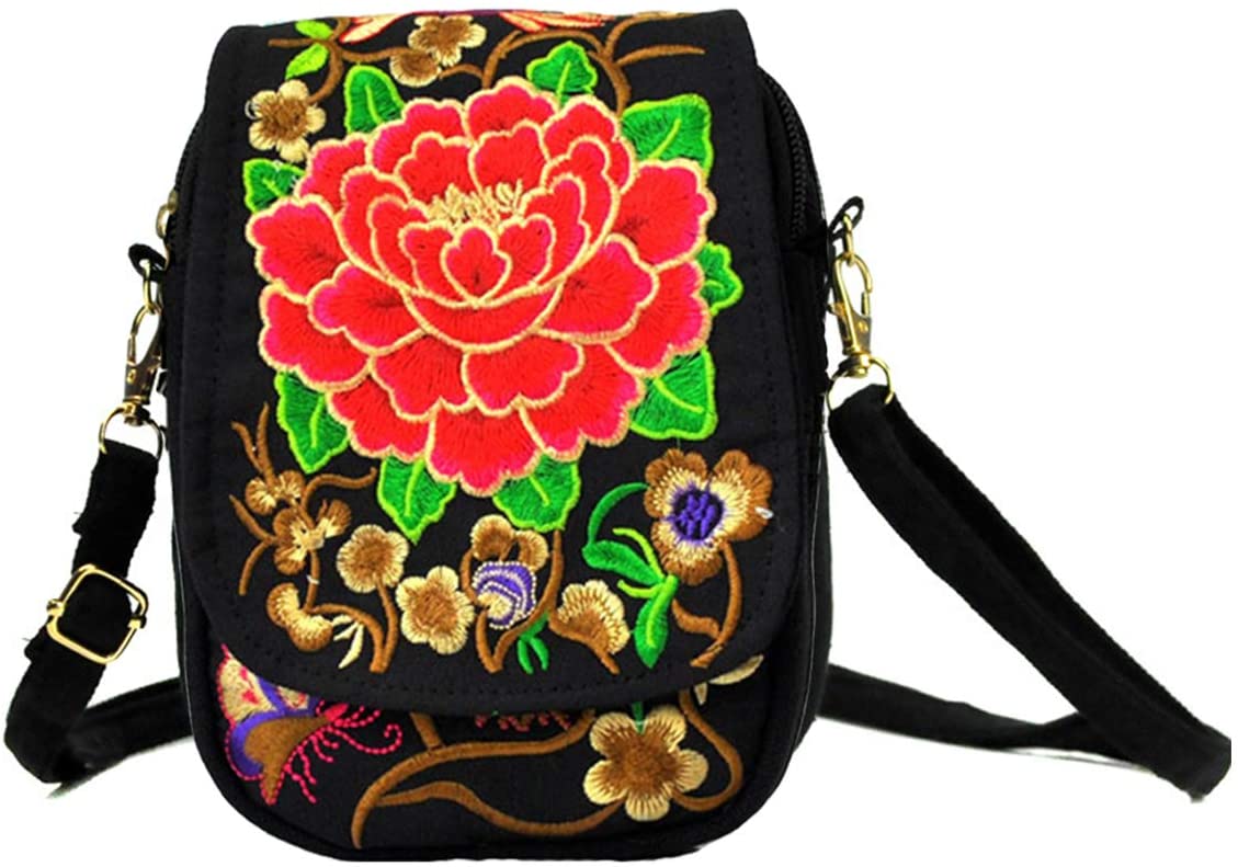 Eagsouni® Womens Embroidered Flowers Cross Body Bag Small Crossbody Phone Shoulder Bags Ethnic Style, St1 Red