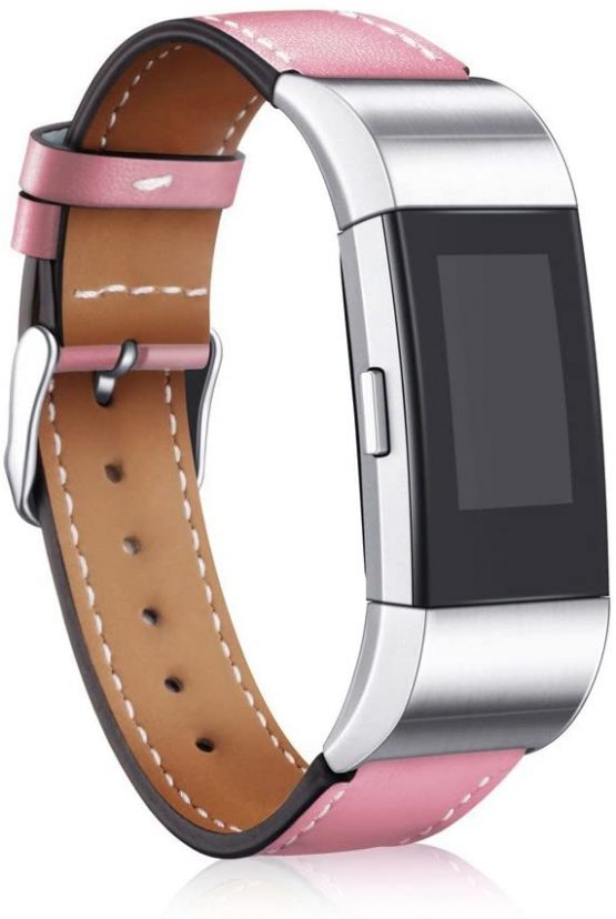 AISPORTS Compatible with Fitbit Charge 2 Strap for Women Men, Fitbit Charge 2 Strap Leather Soft Breathable Sport Wristband Metal Buckle Bracelet Replacement Strap for Fitbit Charge 2 Fitness Tracker - Image 2