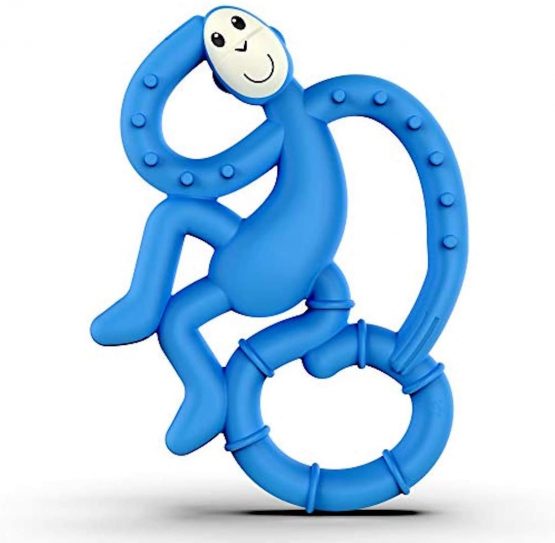 Matchstick Monkey, Mini Teething Toy for Baby, Stimulates and Massages Sore Gums, 3 Months Old+,Blue