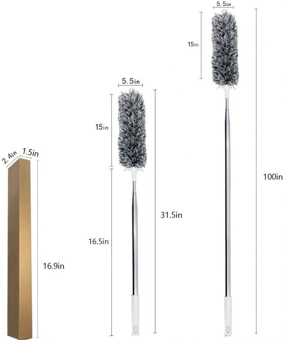 Extendable Microfiber with Extra Long 100 inches Telescopic Pole, Feather Duster with Bendable Head, Hand Duster for Cleaning High Ceiling Fans, Blinds, Cobweb, Cars - Image 3
