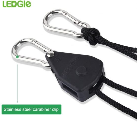 LEDGLE Rope Ratchet Clip Hangers, 1/8" Heavy Duty Ratchet Ropes, Grow Light Hangers, Silver-Painted Metal Internal Gears 6ft, 150lb Capacity per Pair, Fully Locking Tear and Rust Resistant, 2 Pairs - Image 2