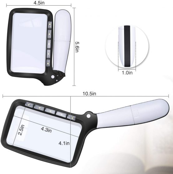 Kaome Rectangular Magnifying Glass with Light Magnifier Large Foldable Handheld 5 LED, 2 Dimming Modes, 2X Magnifying Reading for Seniors Low Vision Books Pages Magazines Newspapers Maps Jewelry - Image 2