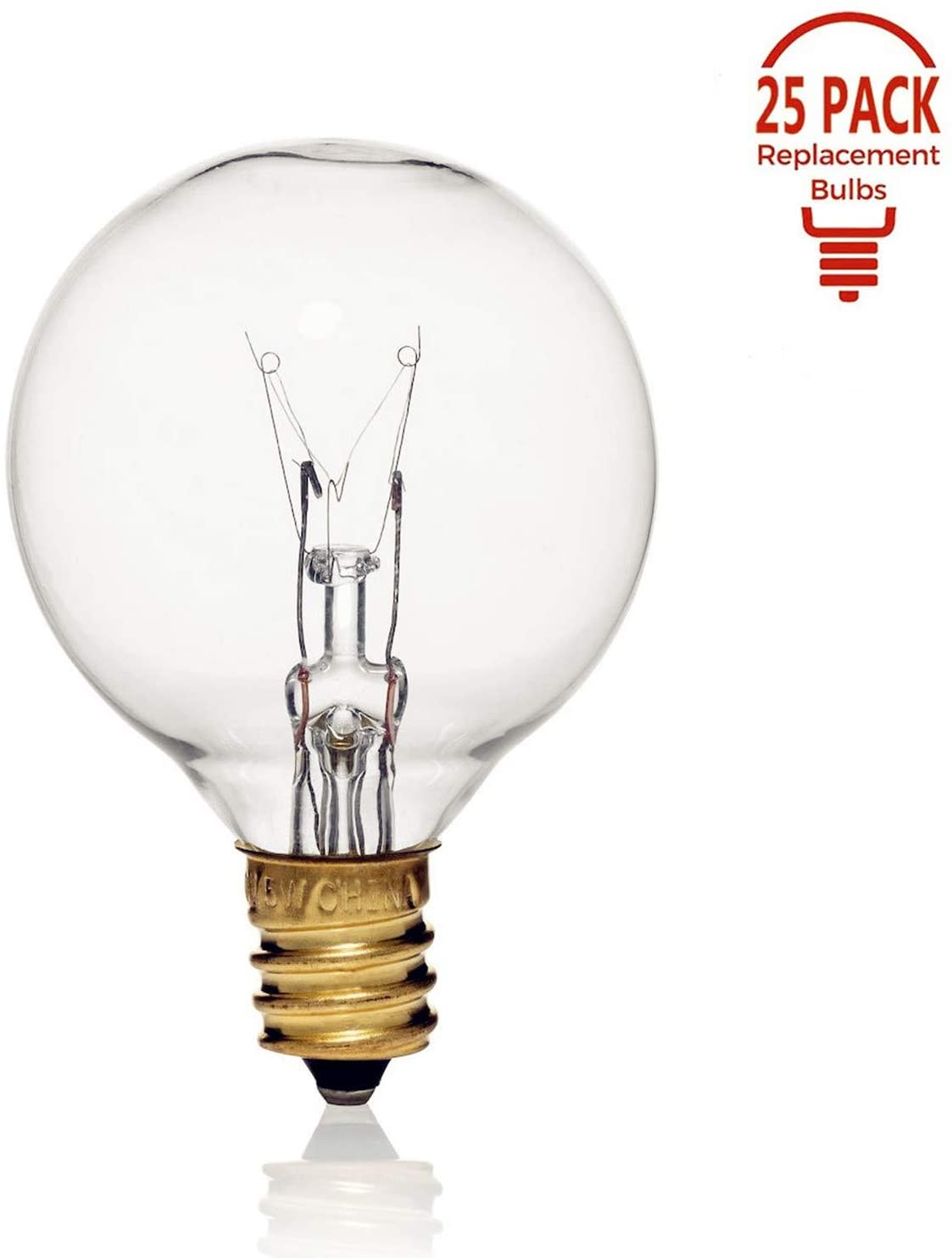25 Pack G40 Incandescent Replacement Light Bulbs: 7 Watt G40 Globe Bulbs for Outdoor Chritsmas String Lights C7/E12 Candelabra Screw Base Salt Lamp Night Lights Bulbs - Image 2
