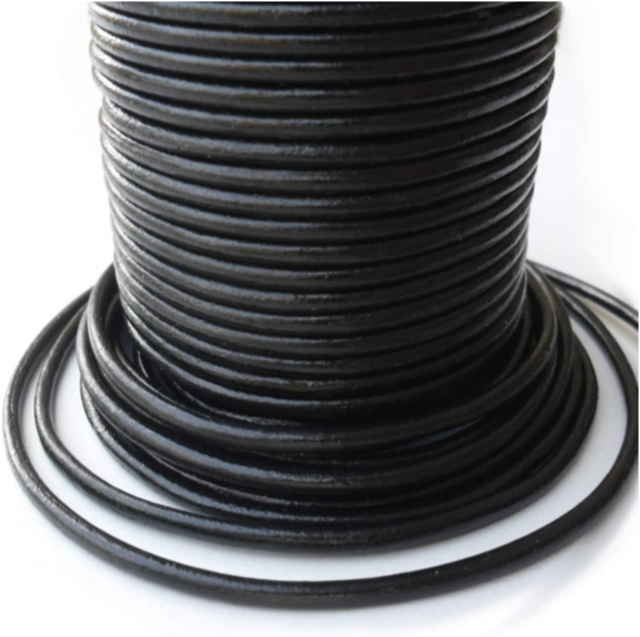 Auroris - 25 m Roll Leather Cord Round Diameter 2 mm Black, 25m