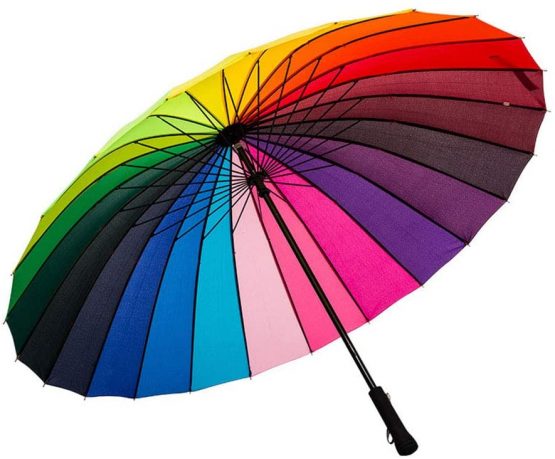Lancoon 24 Ribs Large Umbrella Fashion Long Handle Straight Anti-UV Sun/Rain Stick Umbrella KS07Rainbow