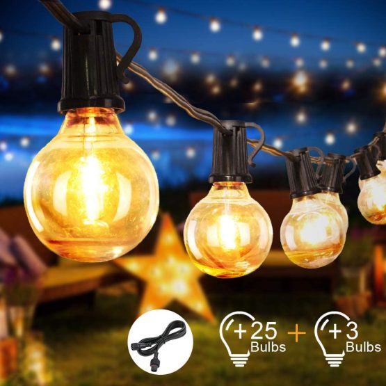 Opard Outdoor Garden String Lights 25 Bulbs 28ft G40 with 3M Extension Cable Waterproof Outdoor String Lights for Patio, Garden, Gazebo