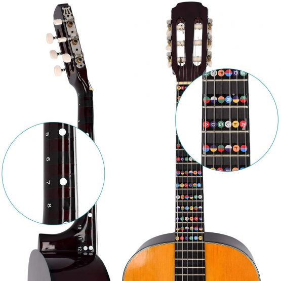 kwmobile Guitar Fretboard Stickers Set - Guitar Note Stickers for Acoustic and Electric 6-String Guitars - Fret Stickers for Learning - Black - Image 4