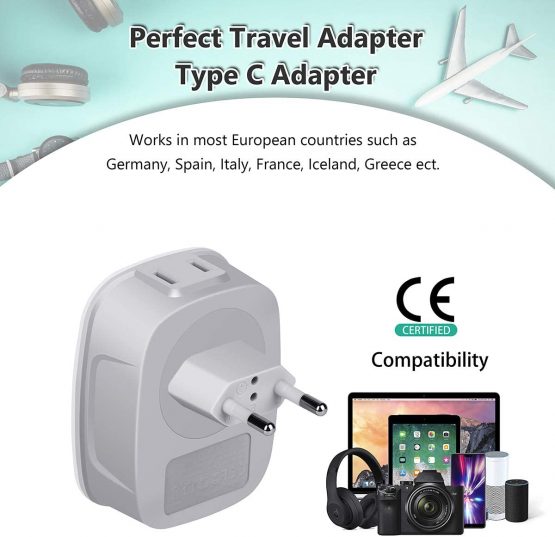 Shaver Plug Adaptor UK with 2 USB, BEVA 2 Pin to 3 Pin Socket Adapter for Electric Toothbrush, Razor and EU US Plugs, 13A Fused USB Plug Socket for Home Travel… - Image 3