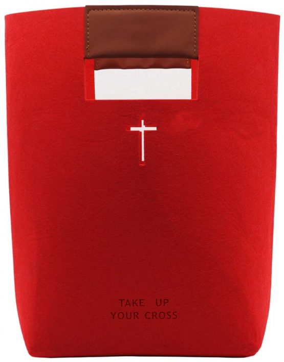 Bible Bag, Aolaso Bible Carrying Case, Felt Bible Tote Hollowed Cross Design Bible Covers Church Bag for Christian Gift, Felt Handbag for Women & Men Christmas Day & New Year Gift (Red)