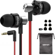Betron DC950B Earphones Wired In Ear Headphones Noise Isolating Earbuds with Tangle-Free Flat Cord 3.5mm Angled Jack Bass Driven Sound for Laptop Computer iPhone iPad MP3 Player Radio CD Player