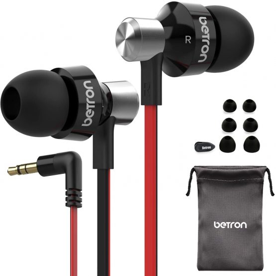 Betron DC950B Earphones Wired In Ear Headphones Noise Isolating Earbuds with Tangle-Free Flat Cord 3.5mm Angled Jack Bass Driven Sound for Laptop Computer iPhone iPad MP3 Player Radio CD Player