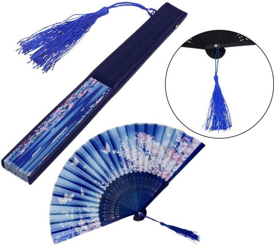 3 Pack Folding Fans,Handheld Bamboo Silk Fabric Folding Hand Fans with Tassel Wooden Chinese/Japanese Hand Fans Folding Hand Held Fans for Women Wedding Party Decoration - Image 2