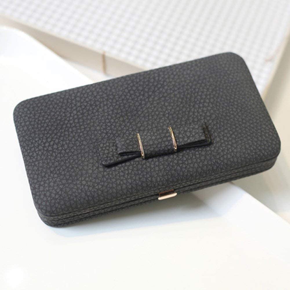 Taoqiao Women Bowknot Wallet Long Purse Phone Card Holder Clutch Large Capacity Pocket(Black - Image 3