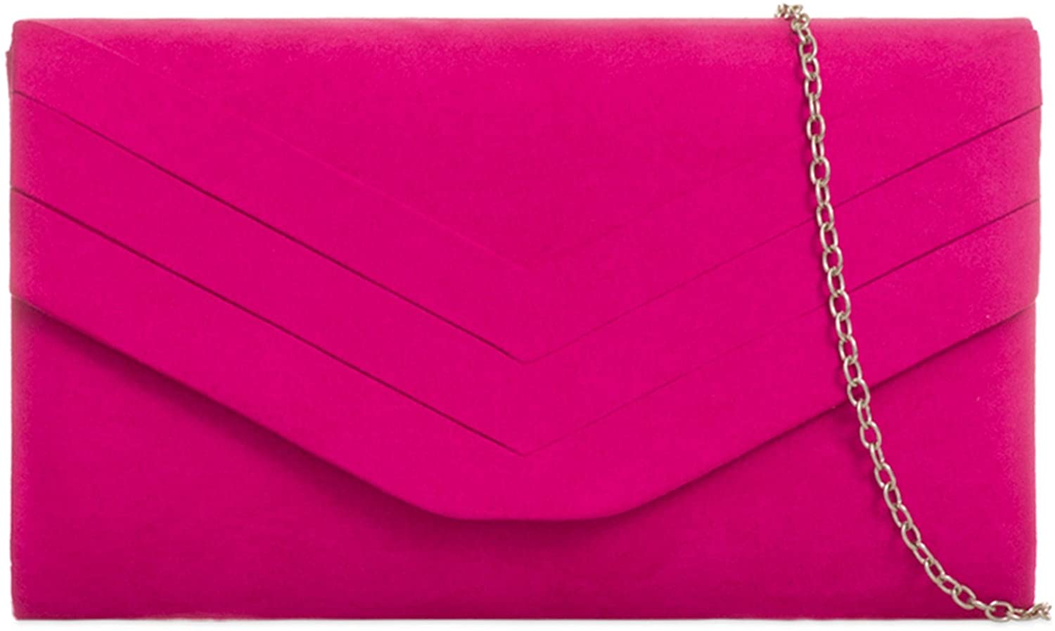 fi9 Women's Stylish Suede Envelop Style Bridal Wedding Evening Clutch Party Purse Hand Bag (Fuchsia Pink)