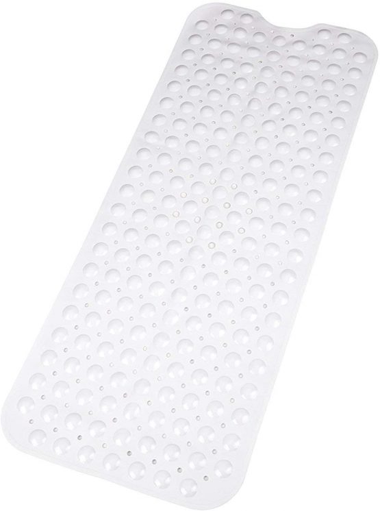 TranquilBeauty Non-Slip Bath Mat with Suction Cups | White 100x40cm/40x16in Extra Long Bathtub Mats | Anti-Mould, Machine-Washable, Latex-Free | Shower Mat Ideal for Elderly & Children