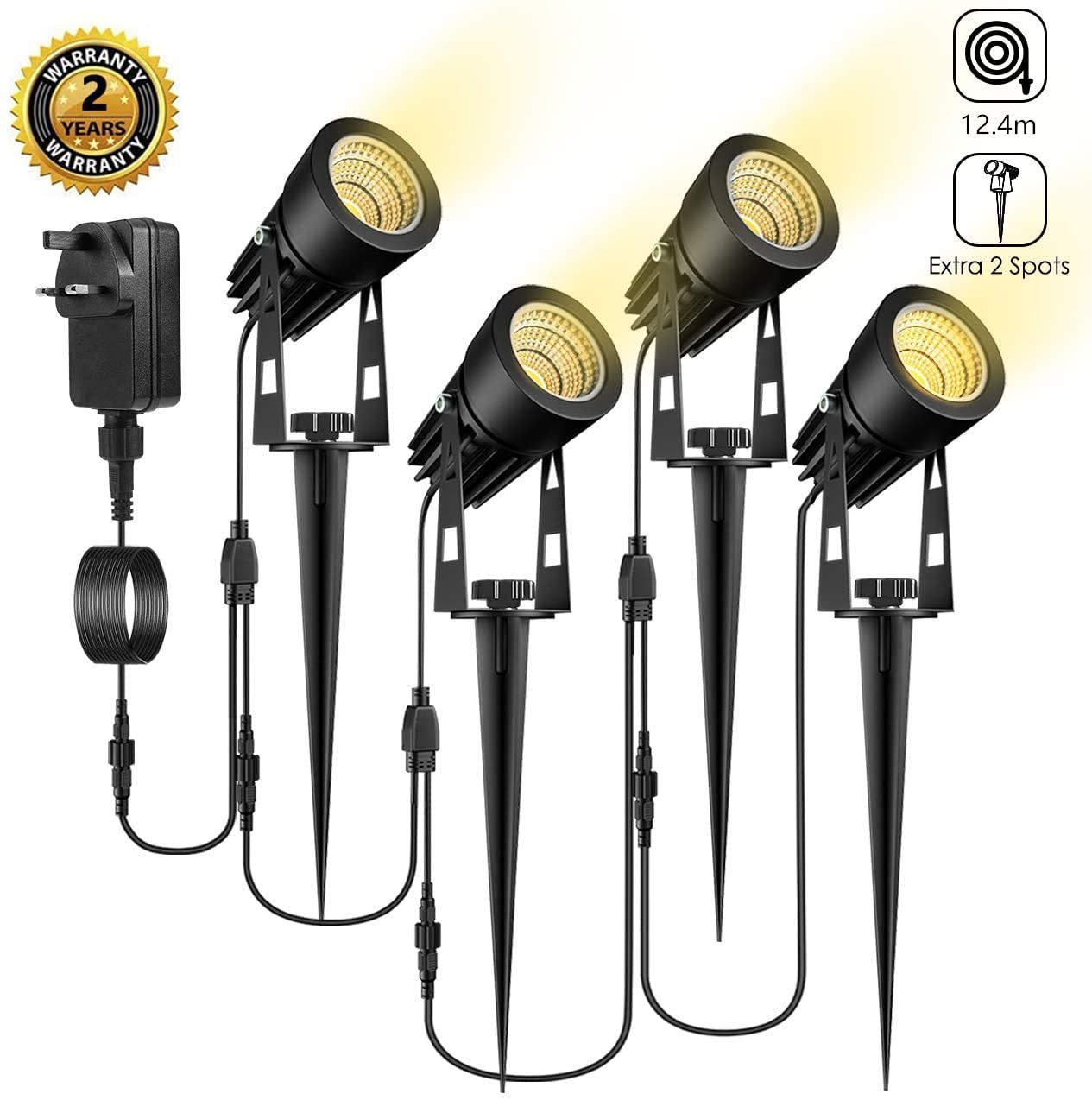 Garden Spotlights Mains Powered, ECOWHO Extendable Garden Lights Mains Low Voltage 12v Spike