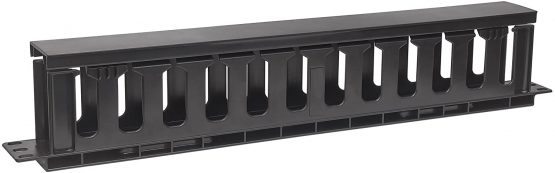 Intellinet 19 Inch Cable Management Panel, 19 Inch Rackmount Cable Manager, 1U, with Cover, Black - Image 2