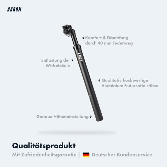 AARON - Spring suspension seatpost - Aluminum - For E-bikes, MTB, Trekking Bikes, City Bikes - 1.1" (27.2mm & 31.6mm) Diameter, 13.8" (350mm) Length - Image 4