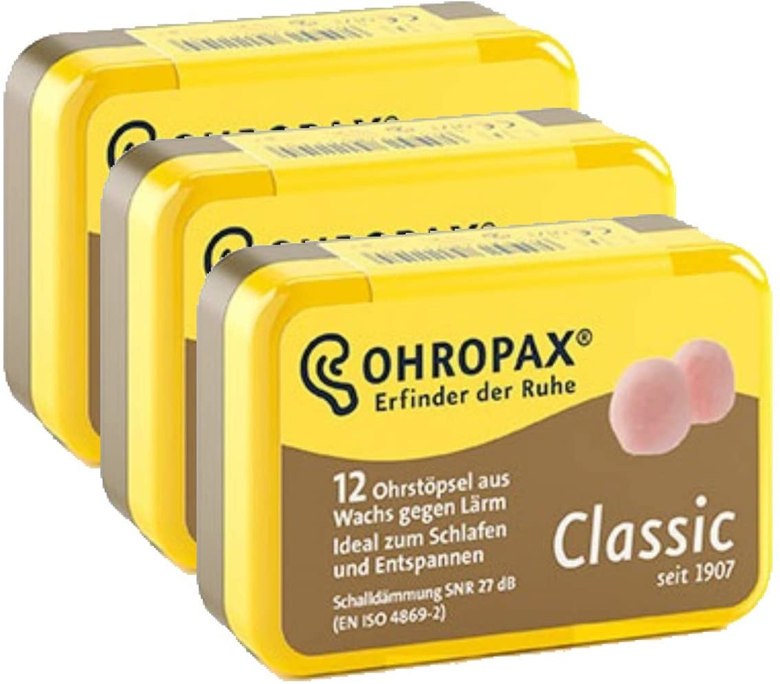 Ohropax Classic Wax Mouldable Earplugs 3 Packs (18 works), Pink, 12 count (Pack of 3)