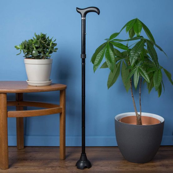 Blue Badge Co Freestanding Adjustable Folding Walking Stick All-Terrain Cane Black Non-Slip 4 Point Rubber Ferrule Base - Image 2