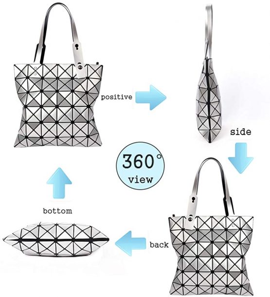 Womens Top-Handle Bags, Geometric Luminous Shoulder Bag, Foldable PU Leather Shard Lattice Tote Bag Shopping Bag - Image 4