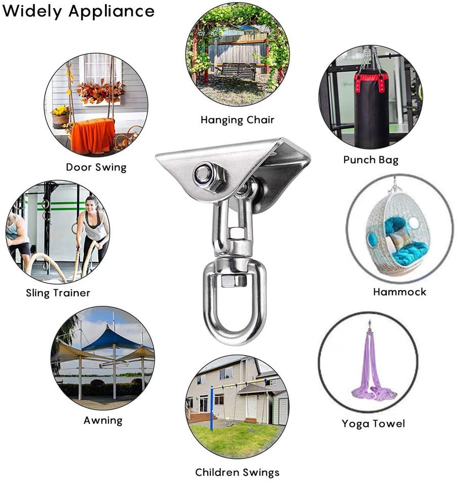 HOMPER Heavy Duty Swing Hangers 450KG Capacity 304 Stainless Steel 360° Rotate Hammock Chair Hanging Kit Suspension Hooks with Bolt for Concrete Wooden Sets Yoga Hammock Chair Sandbag Swing Sets - Image 4