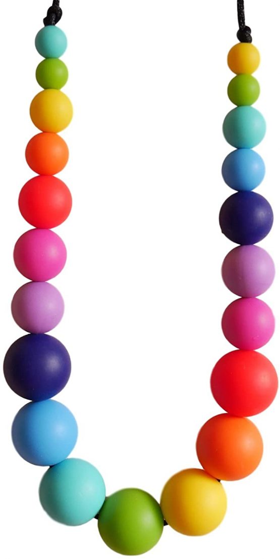 Rainbow Silicone Teething Necklace Breastfeeding Baby Nursing 21 Beads BPA Free, Hand-Made by MilkMama