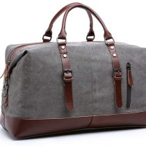 TILEMALL Oversized Canvas Holdall Travel Carry On Duffel Bags Plus Handbag Shoulder Bag Crossbody Overnight Weekend Bag Unisex Travel Holdall Handbag with PU Leather Handle (Gray)