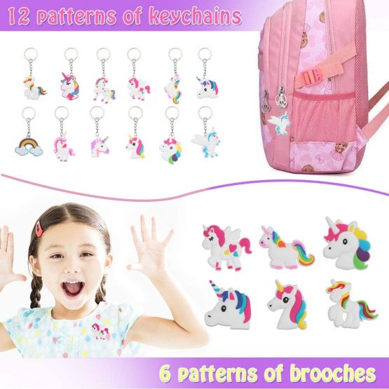 Anpro 90pcs Unicorn Party Bags Filler,Unicorn Pinatas Filler,Contains 9 Different Unicorn Goods(Hairpin，Slap Bracelets，Keychain，Temporary Tattoos Sticker and so on),Suitable for 3+ Girls - Image 4