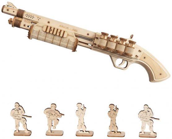 ROBOTIME Wooden Model Kits for Adults Rubber Band Gun 3D Puzzle - TERMINATOR M870 Mechanical Building Construction Wooden Jigsaw Sets