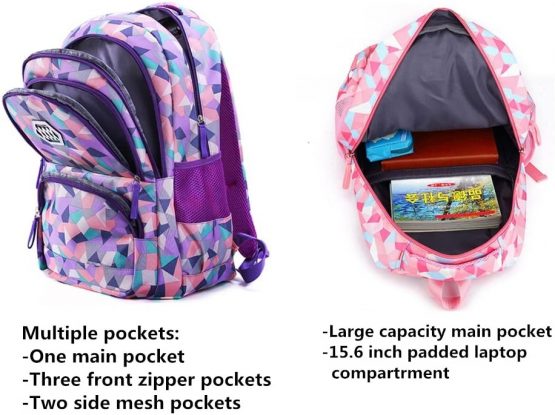 Bansusu Geometric Prints Primary School Student Satchel Backpack for Girls Boys Preppy Schoolbag - Image 4