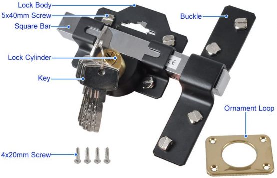 Concise Home 50mm Double Long Throw Gate Lock 5 Keys Garden Locking Both Sides - Image 2