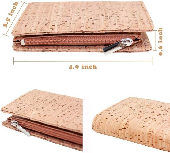 Boshiho Cork Wallet: RFID Blocking Vegan Purse for Men Women Slim Design Bifold Wallet with Credit ID Card Holder Coin Zipper Pocket, Gifts for Vegetarian - Image 3