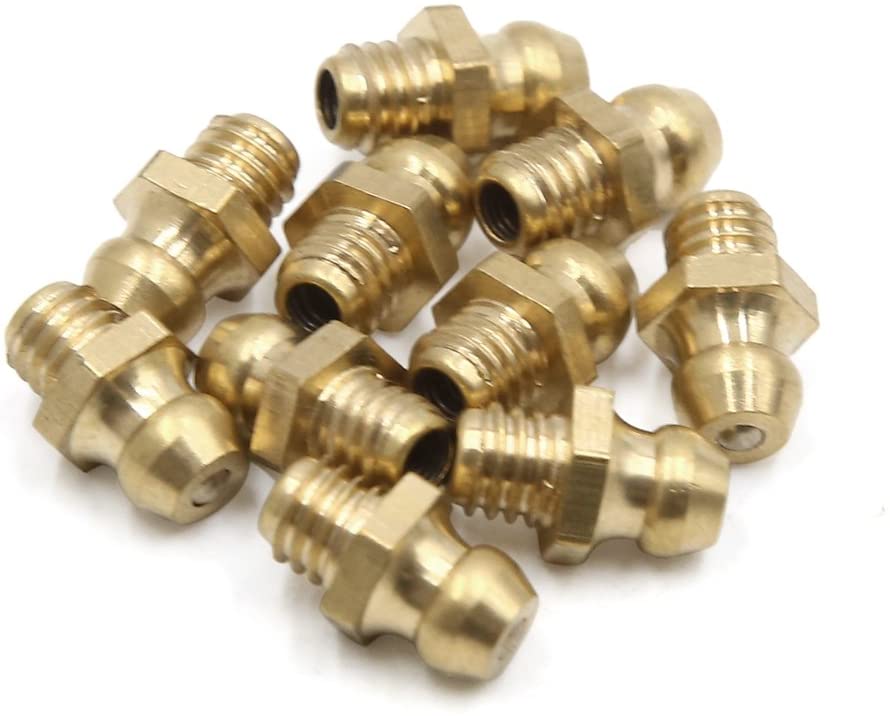 sourcingmap 10pcs M6 x 1 Brass Thread Straight Grease Nipple Fitting for Car Motorcycle, Gold Tone, 14 x 10 x 1.5 cm