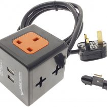 BLACK 2M EXTENSION LEAD CUBE WITH USB SURGE PROTECTED & WALL/TABLE MOUNTABLE