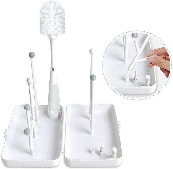 Termichy Space-Saving Baby Bottle Drying Rack with Removable Sticks Compact Brush Suit for Travel Camping Outdoor(Grey) - Image 2