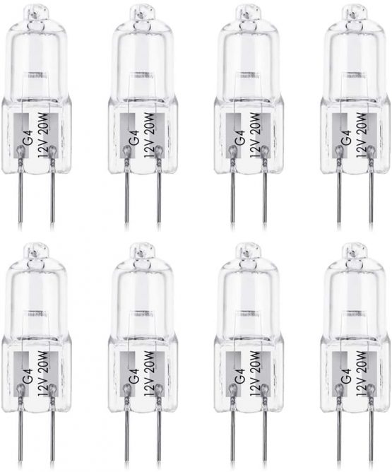 8 x G4 Halogen Bulbs Clear Capsule 20W 12V 280Lm 2800K Warm White Light for Kitchens, Living Rooms and Bedrooms