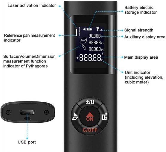 Laser Measure, Laser Distance Meter 30m/98ft, IPSXP Portable Digital Measure with Backlight, Rechargable Laser Measure for Volume/Area/Pythagorean - Image 3