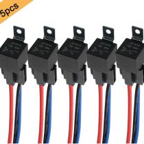 QitinDasen 5Pcs Professional 4 Pin Car Relay, 12V 40A SPST Auto Relay with Socket and Color-Labeled Wires Harness, for Car Truck Moto Boat (Black)