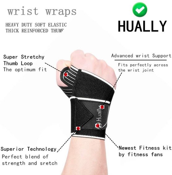 Hually Wrist Support, 2 Pack Wrist Brace for Men and Women Adjustable Breathable and Comfortable One Size Fits all,wrist straps, wrist wraps, Wristbands for Sports gym Weightlifting Bench Press etc - Image 2