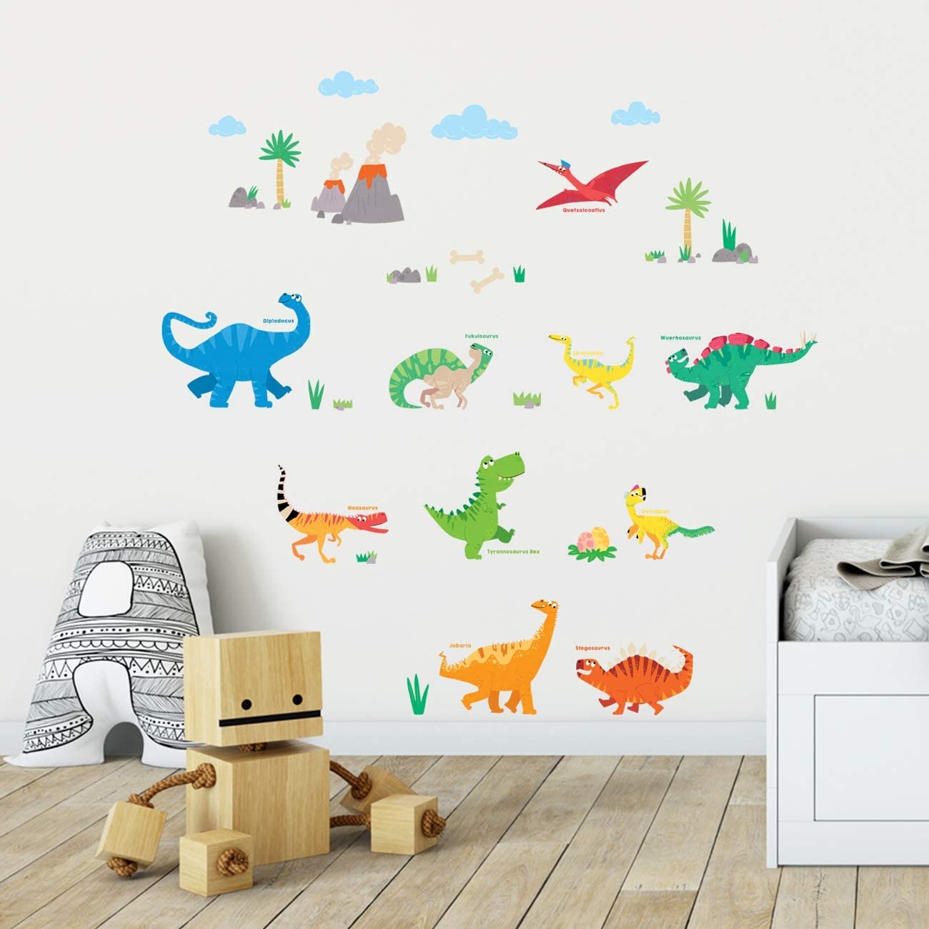 DECOWALL DS-8032 Colourful Dinosaur B (Small) Kids Wall Stickers Decals Peel and Stick Removable for Nursery Bedroom Living Room Art murals Decorations - Image 2