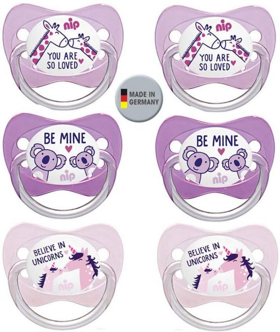 NIP Silicone Dummy Family Size 3 (18-32 Months) Pack of 6 Girls BPA Free Made in Germany
