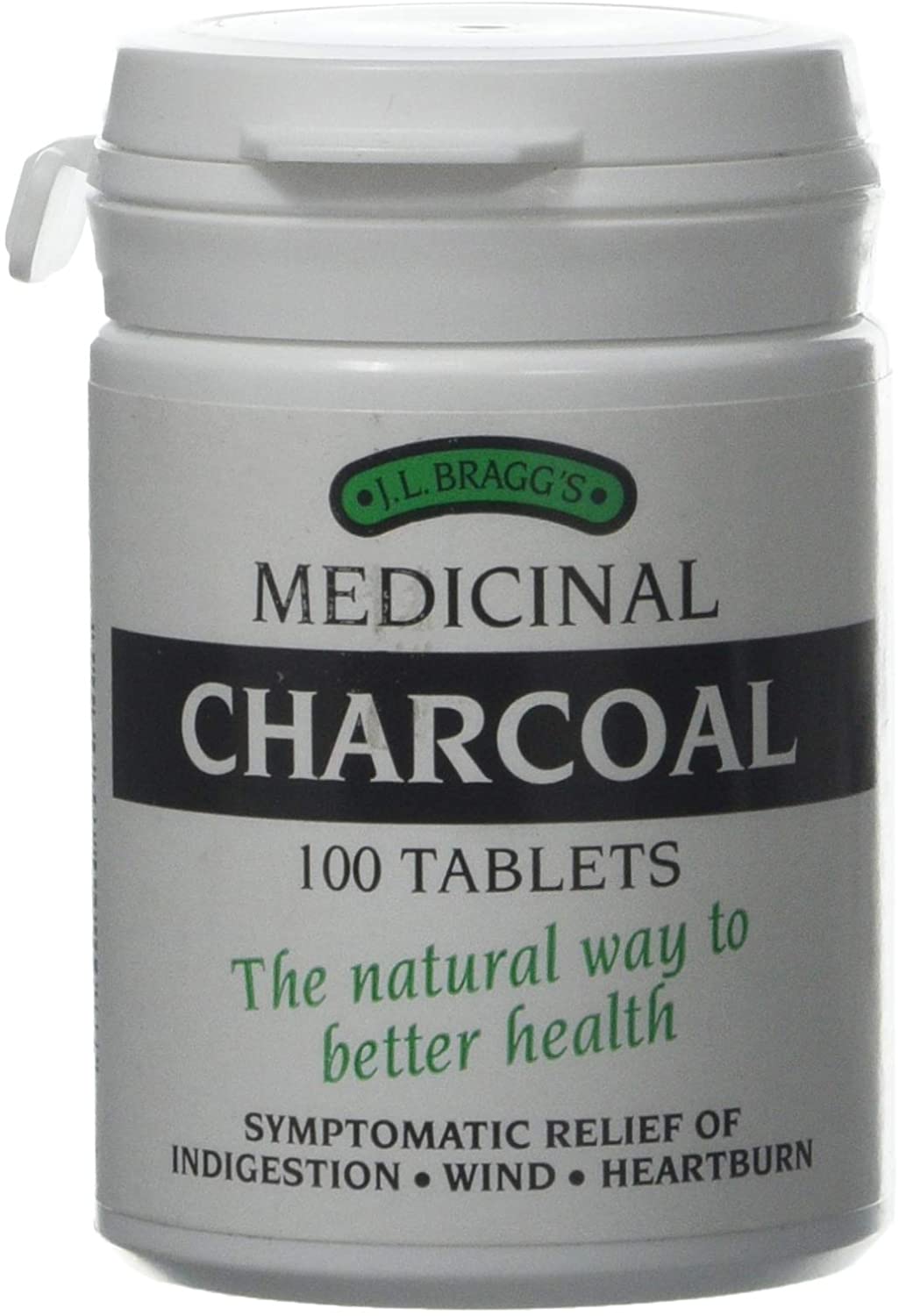 Bragg's Medicinal Charcoal 100 Tablets, Black Biconvex Tablet No Break Lines, 100 Count (Pack of 1)