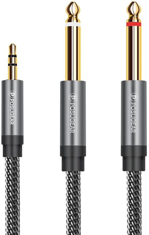 POSUGEAR 2m 3.5mm to 6.3mm Mono Audio Splitter, Nylon Braid Gold-Plated Cable for Mixer Audio Recorder, Guitar, Amplifier - Image 2