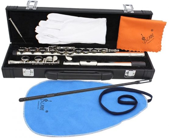 Andoer Flute, Western Concert Flute - Cupronickel Plated Silver 16 Holes C Key Flute Woodwind Instrument with Cleaning Cloth Stick Gloves Padded Carrying Case - Image 3