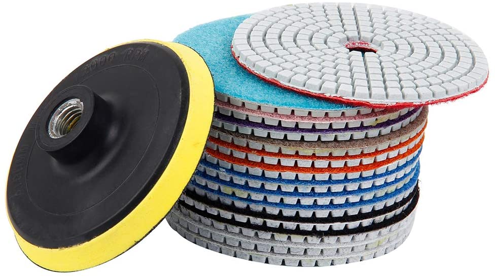 15pcs Diamond Polishing Pads Kit 4 inch 100mm Wet/Dry for Granite Stone Concrete Marble Polishing Use Grinding Discs Set for Granite Marble Concrete Stone Buffing Polishing