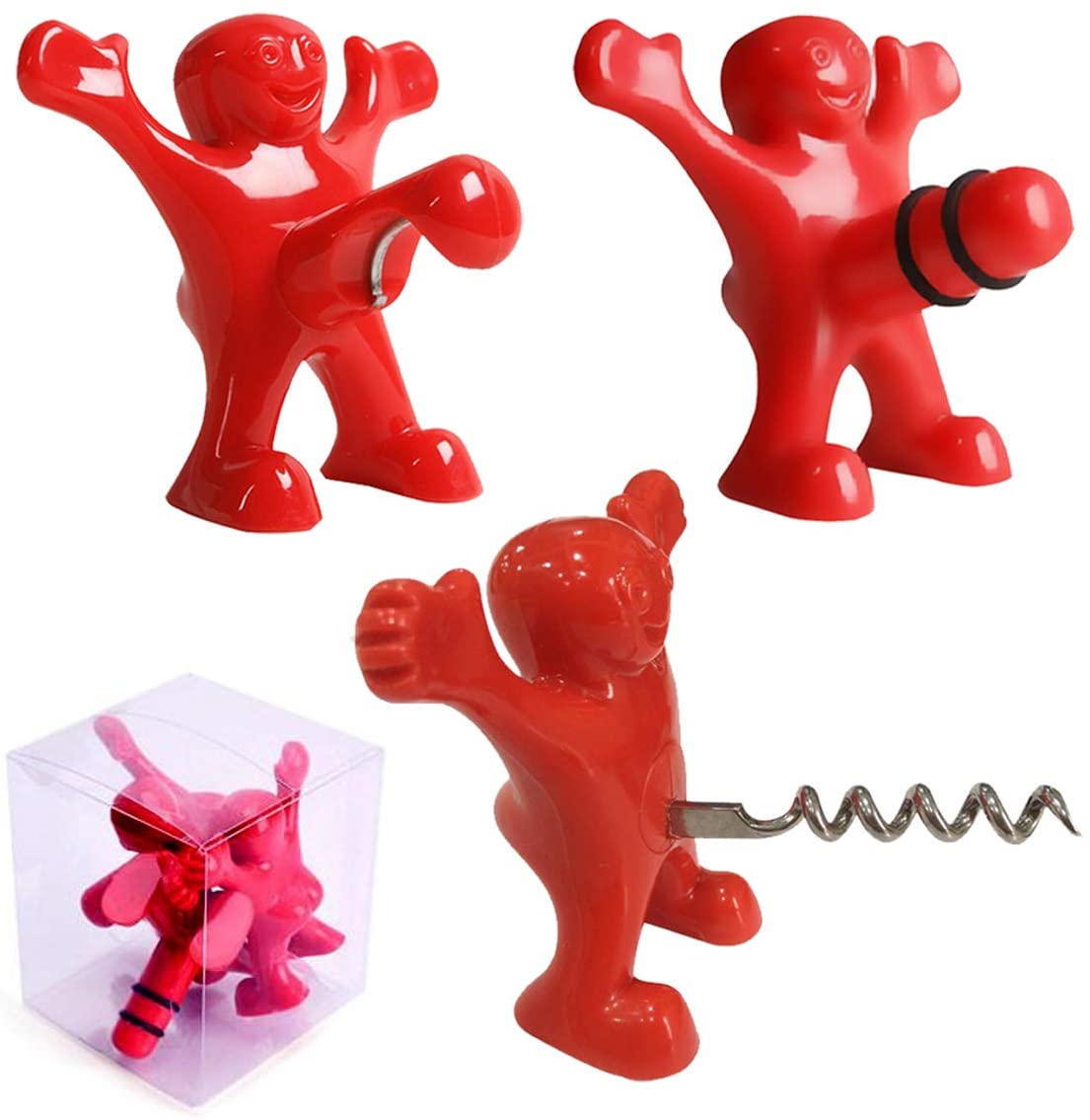 Happy Man Bottle Opener Wine Bottle Stopper, Wine Bottle Corkscrew, Beer Bottle Opener, Gag Gift, 3-and-1, Wine Sealer