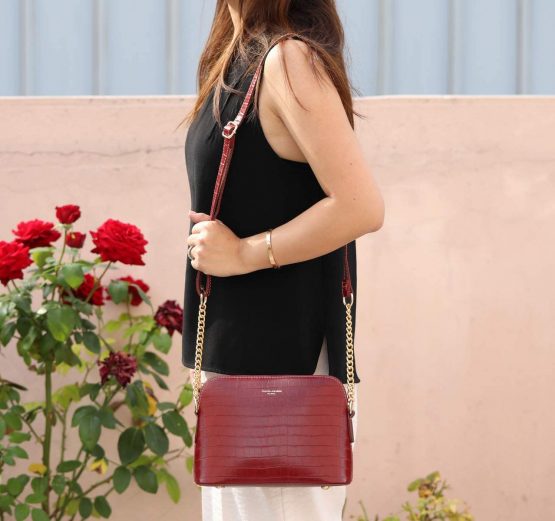 David Jones - Women's Small Crossbody Bag - Chain Shoulder Bag - Saffiano PU Faux Leather Rigid Messenger Bag - Evening Party City Clutch - Ladies Zip Handbag - Fashion Elegant Simple - Image 3
