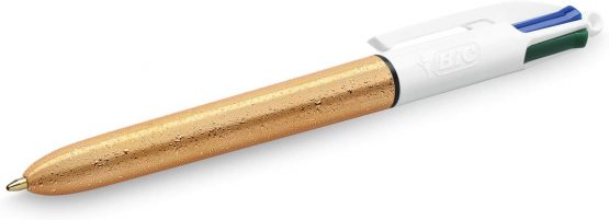 BIC 4 Colours Ball Pens Medium Point (1.0 mm) - Assorted Barrel Colours (Gold Frozen Textured and Silver), Pack of 3, 992580 - Image 2